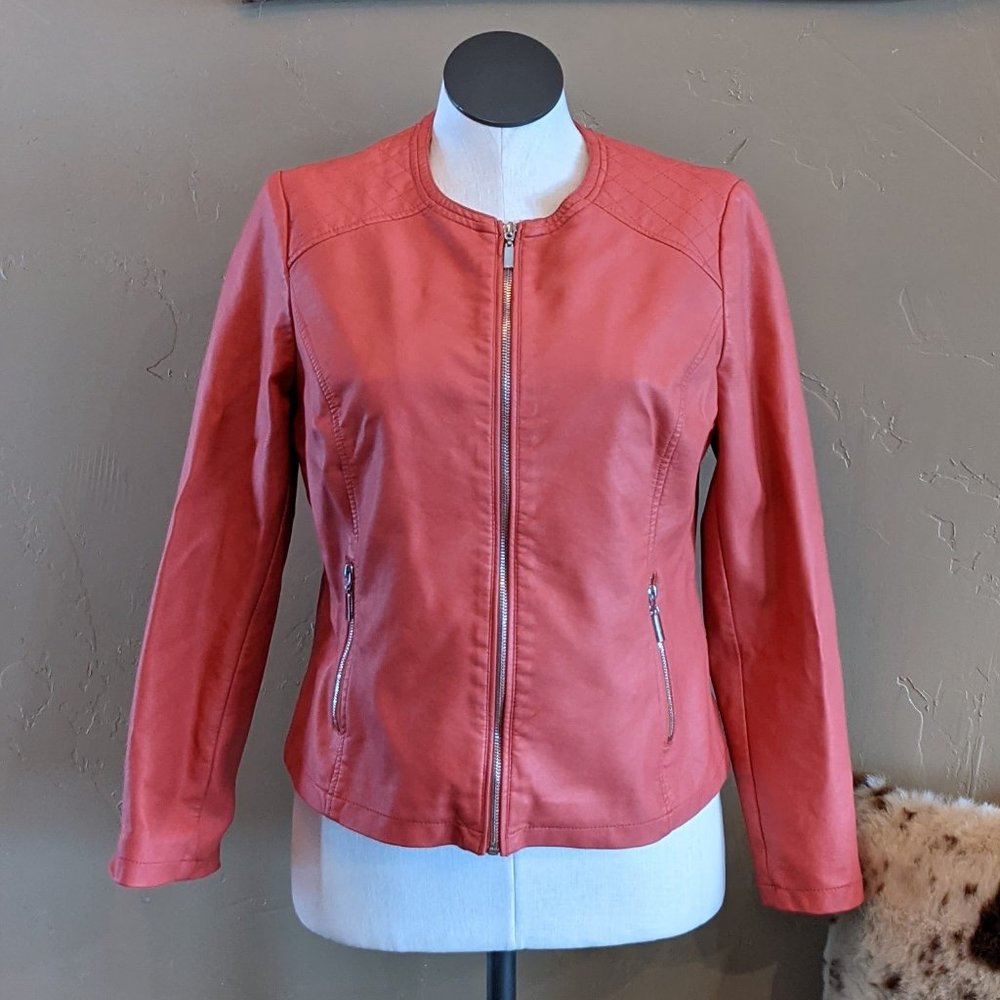 Alfani Faux Leather Pinkish Coral Biker 🏍️ Style Jacket